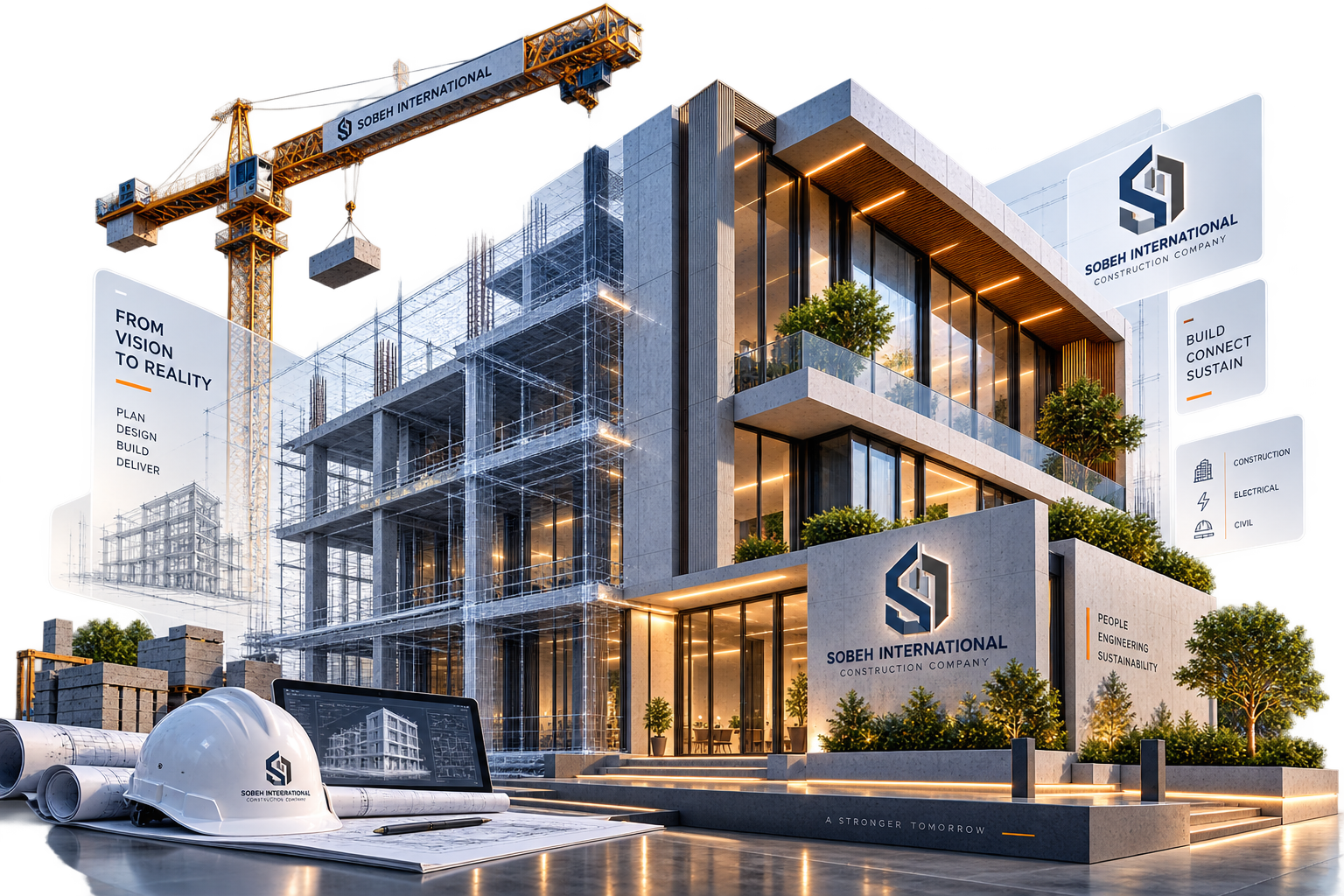 مبنى هندسي يجمع بين التصور المعماري والمخطط الإنشائي والبنية التحتية